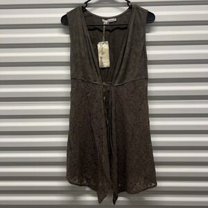 Milla Tunic Top Size S Womens Brown Faux Suede Lace Tie Front Sleeveless BohoNWT